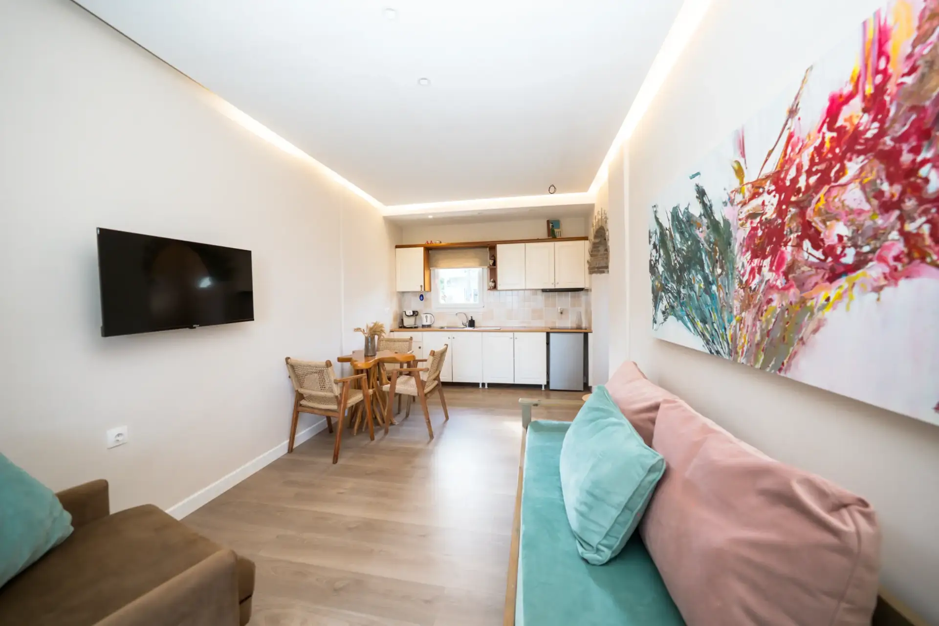 One Bedroom Apartment living room and kitchen